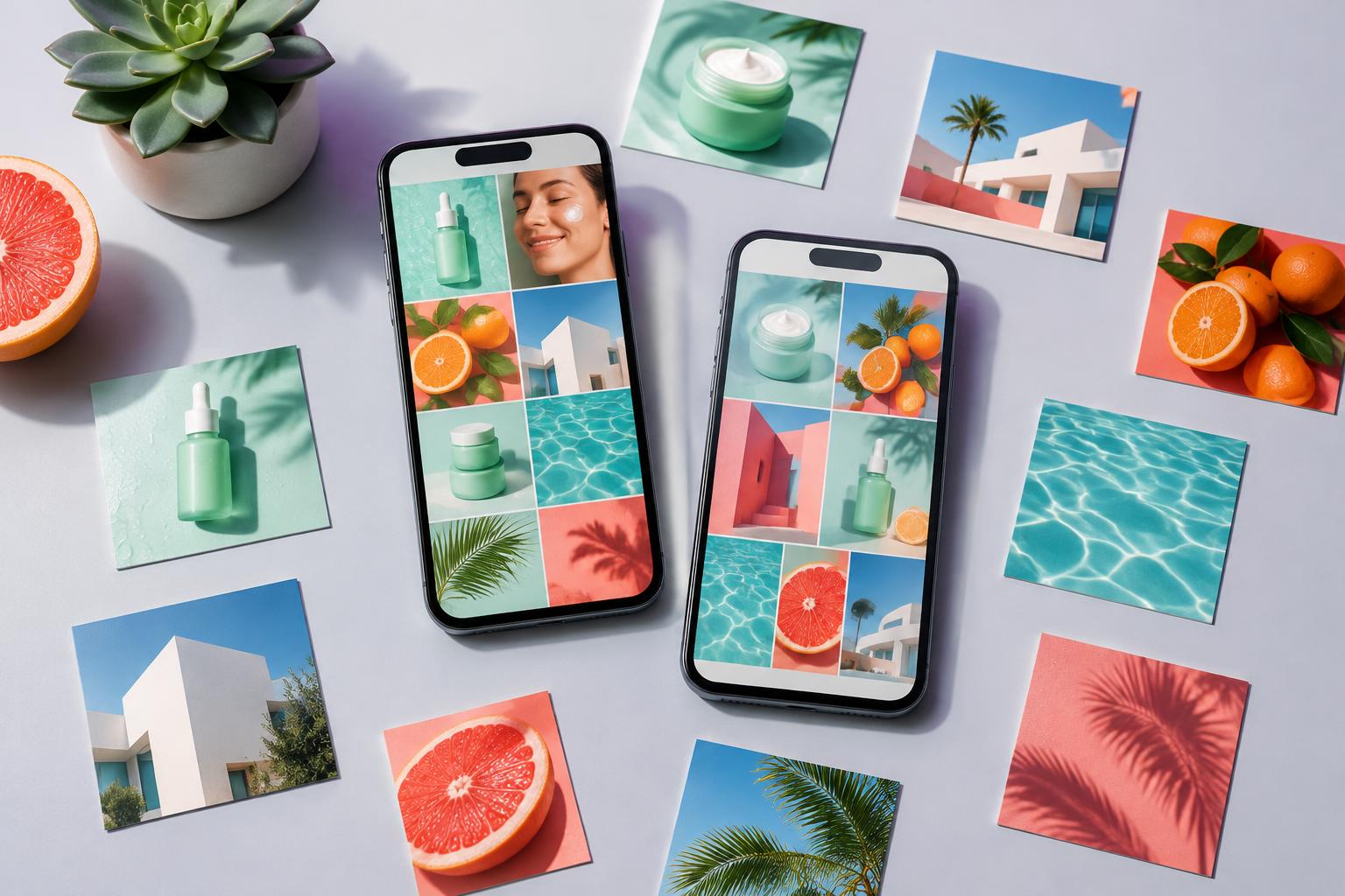 Curated social content on smartphones with matching photographic tiles