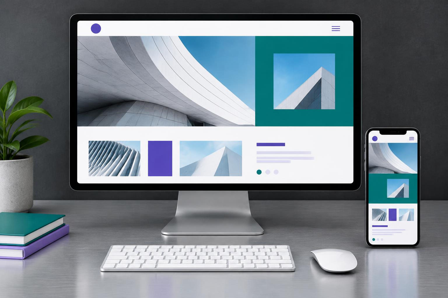 Coordinated website layouts on a desktop monitor and smartphone